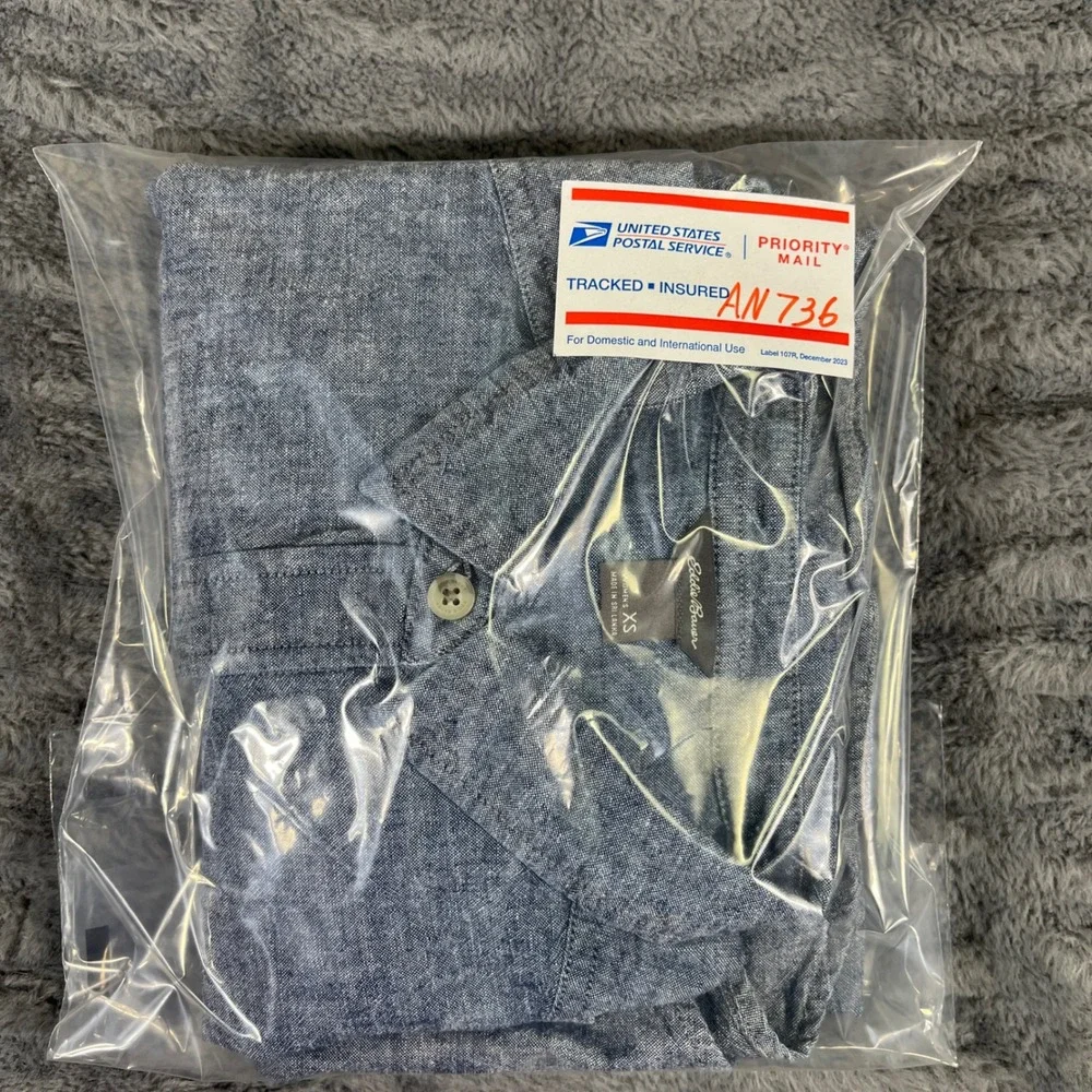 Eddie Bauer Womens XS Hemp Cotton Blend Button Down Shirt Blue Long Sleeve AN736